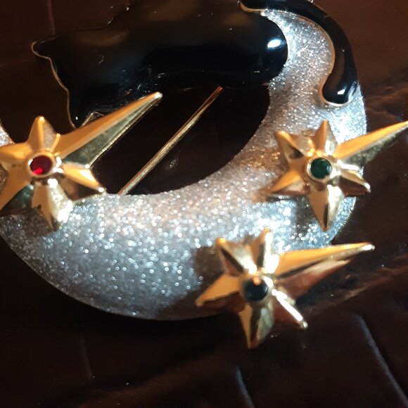 Ciro Black Cat & The Moon w/ Stars Vintage Brooch - Picture 6 of 9